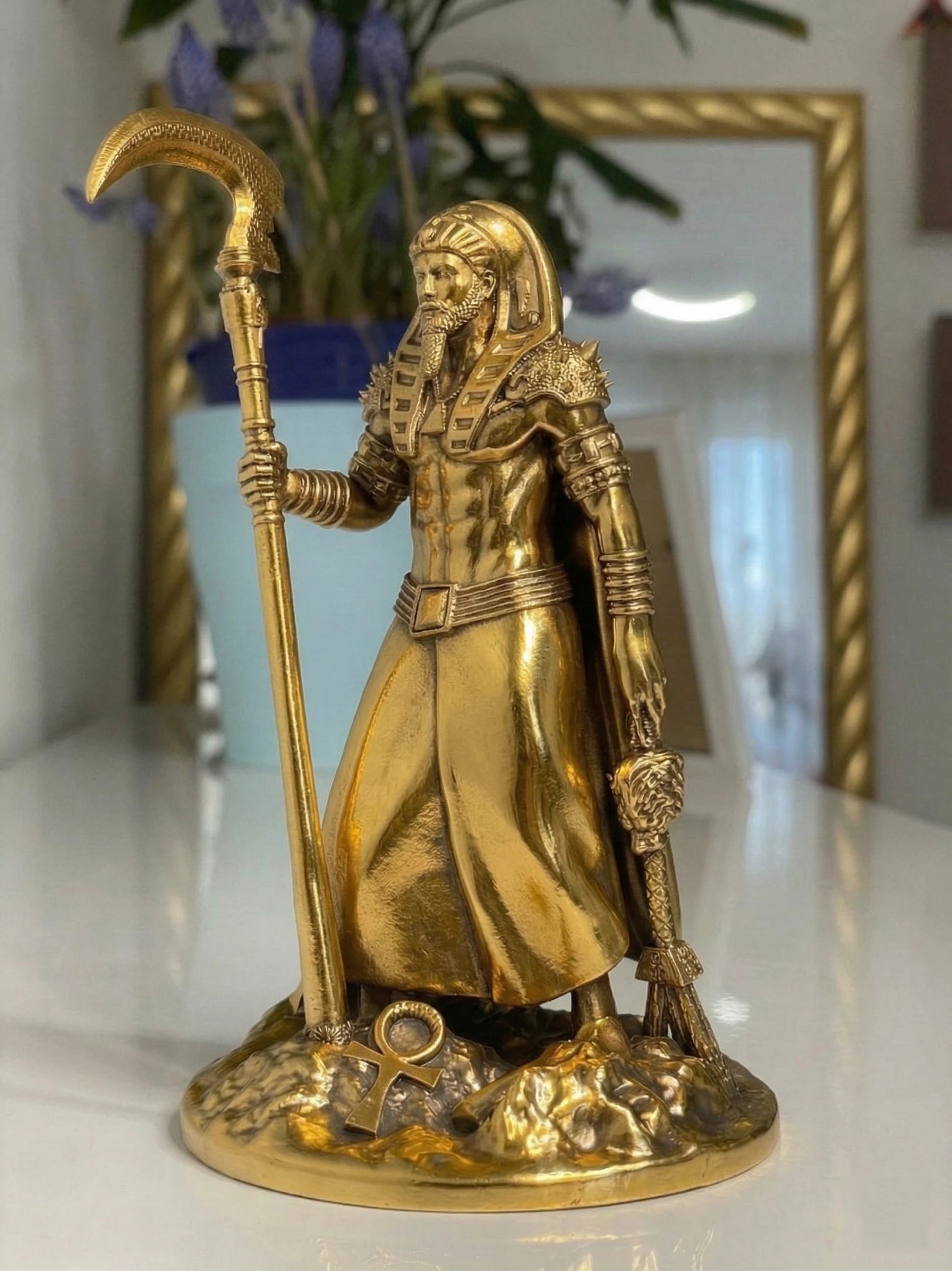 Osiris - Egyptian God - Hand-painted Antique Gold Statue - Altar Decoration