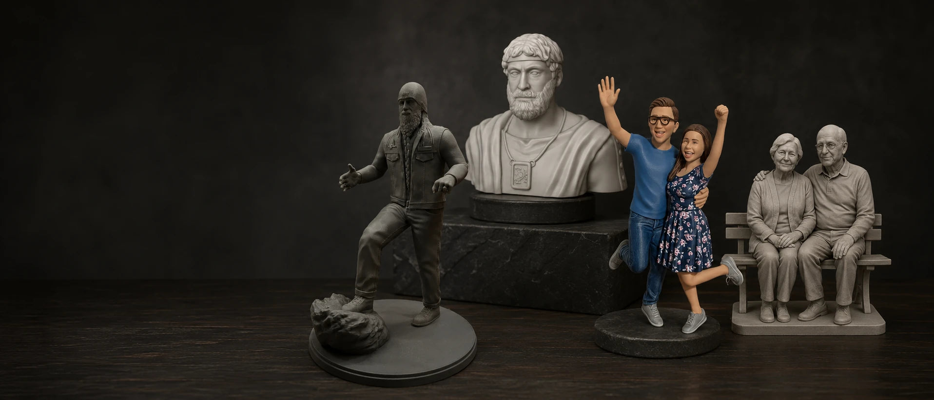 Personalized Figure collection banner – custom 3D printed statue from photo – PrintableArtForge
