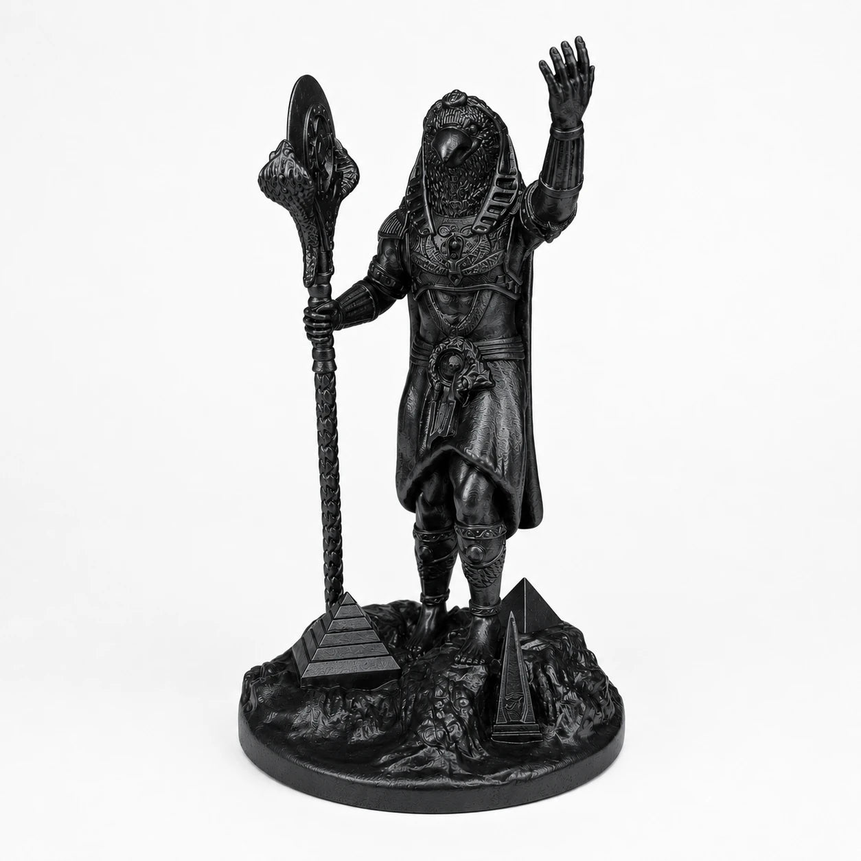 Ra Egyptian Sun God statue – hand-painted SLA resin 15 cm – front view black finish – PrintableArtForge
