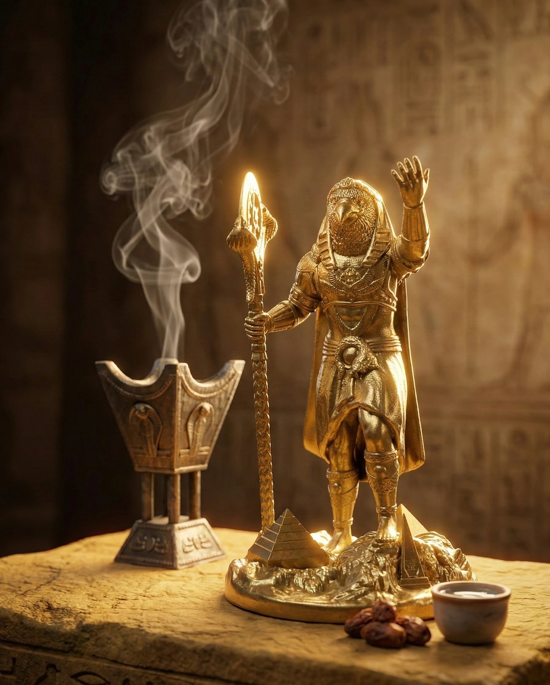 Ra - Egyptian God - Hand-painted Antique Gold Statue - Altar Decoration