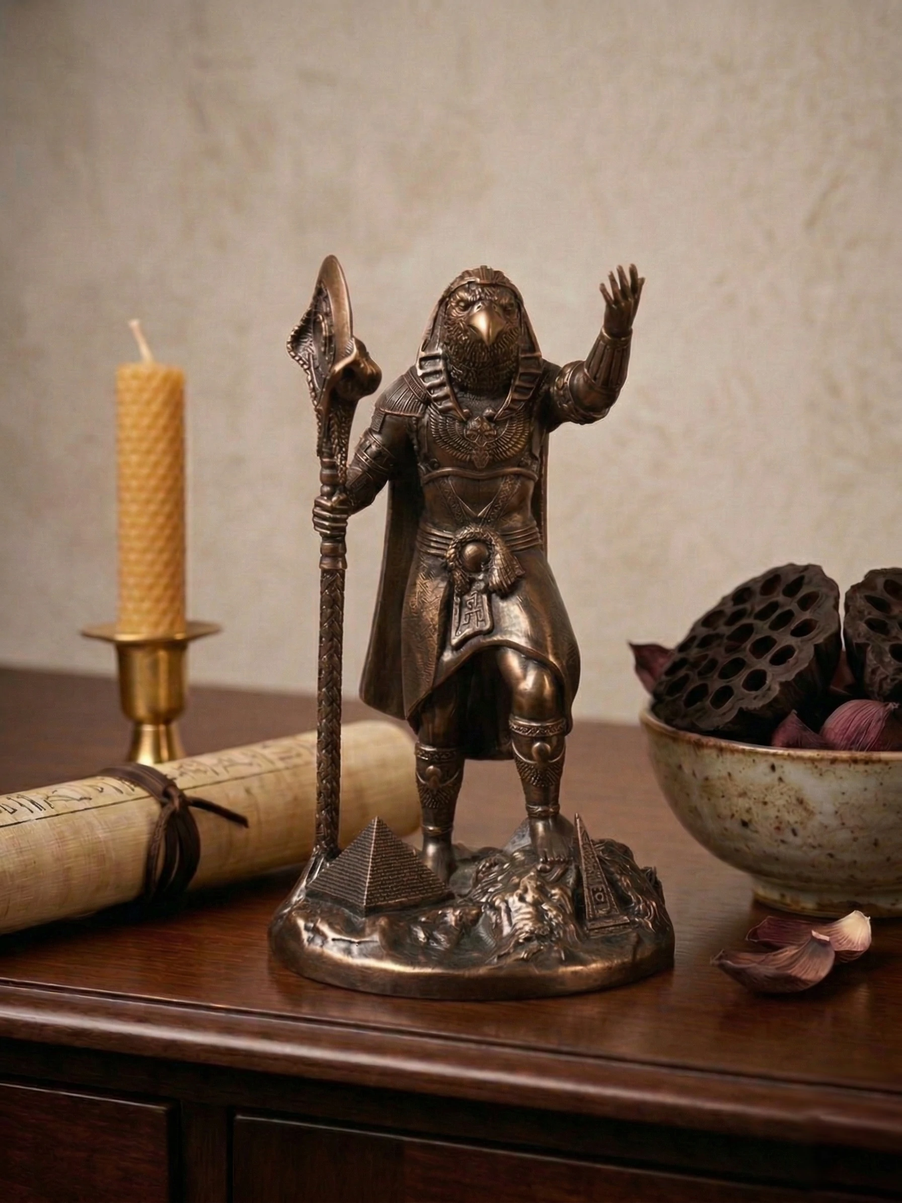 Ra - Egyptian God - Hand-painted Antique Gold Statue - Altar Decoration