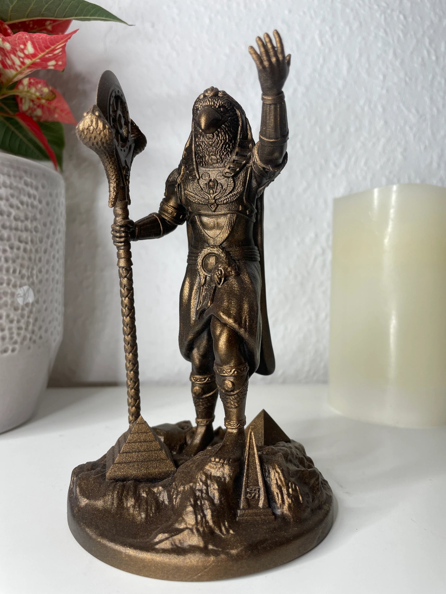 Statue of Ra – Egyptian god of the sun, creation and royal power, hand-painted figurine – altar miniature decoration