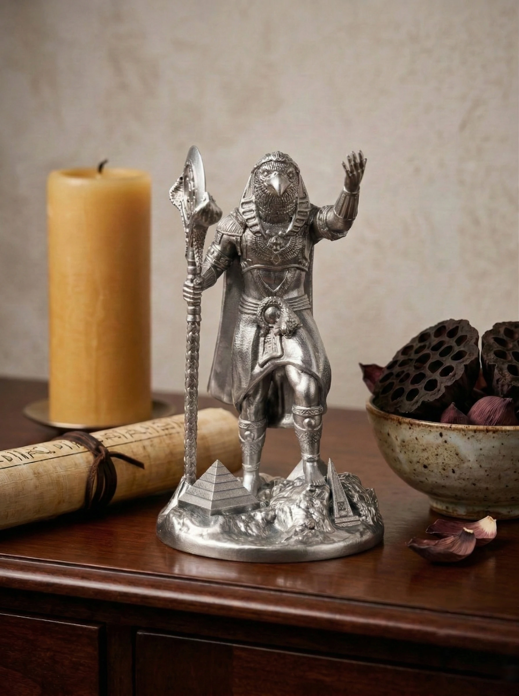 Ra - Egyptian God - Hand-painted Antique Gold Statue - Altar Decoration