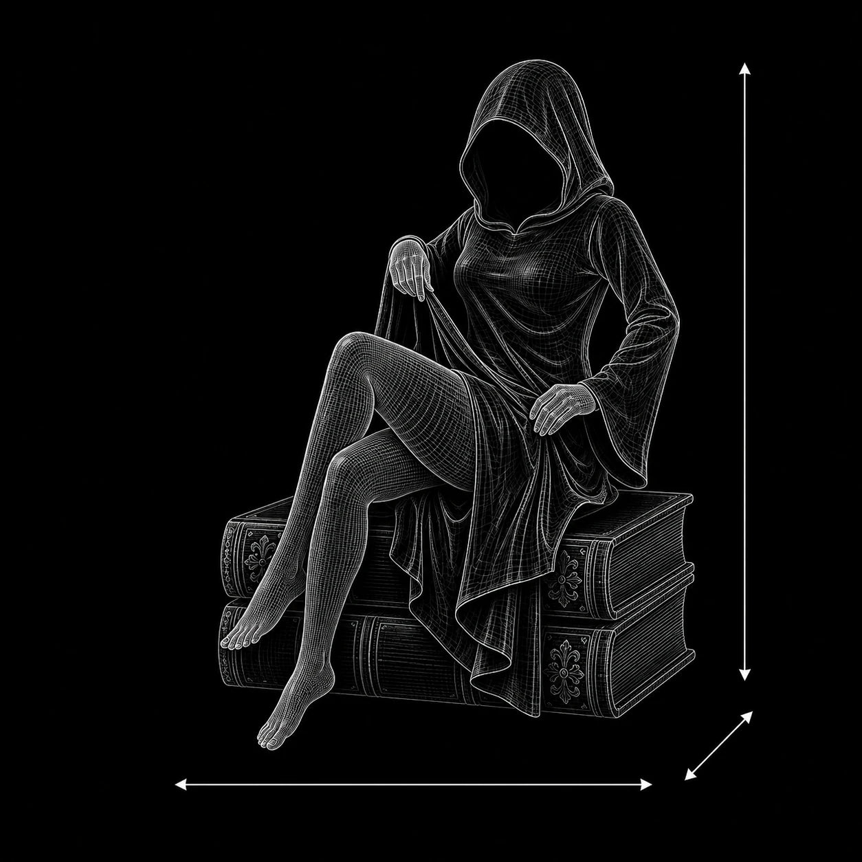 The Watcher shelf sitter wireframe 3D model – dimensions and structure PrintableArtForge