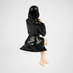 The Keeper sitting faceless hooded figurine – gothic shelf decor matte black resin – back view – PrintableArtForge
