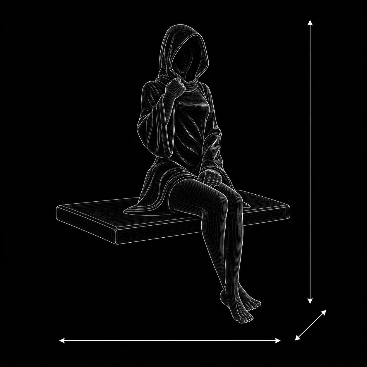 The Keeper hooded figurine wireframe 3D model – dimensions and structure PrintableArtForge