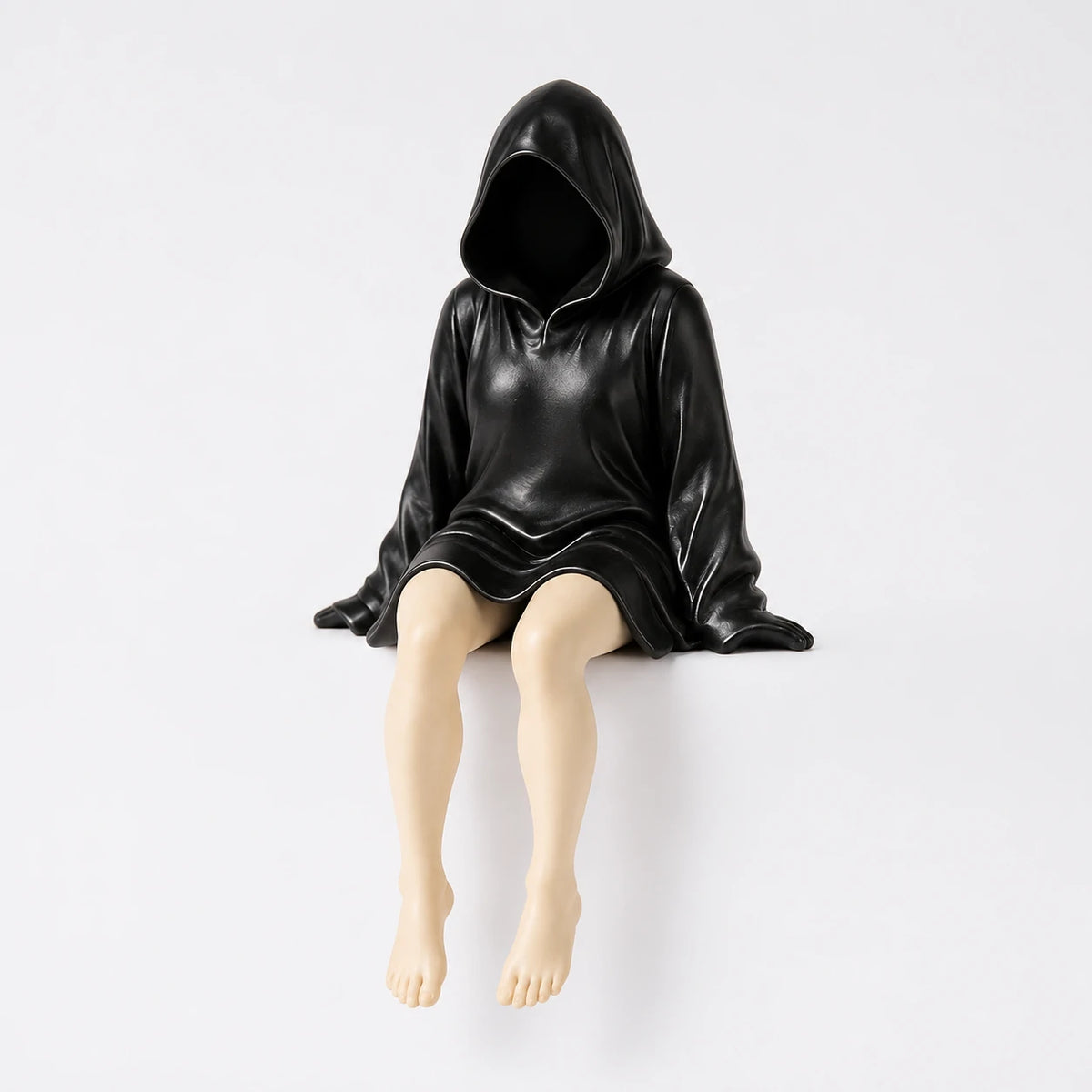 The Watcher faceless hooded figurine – gothic shelf sitter matte black resin – front view – PrintableArtForge