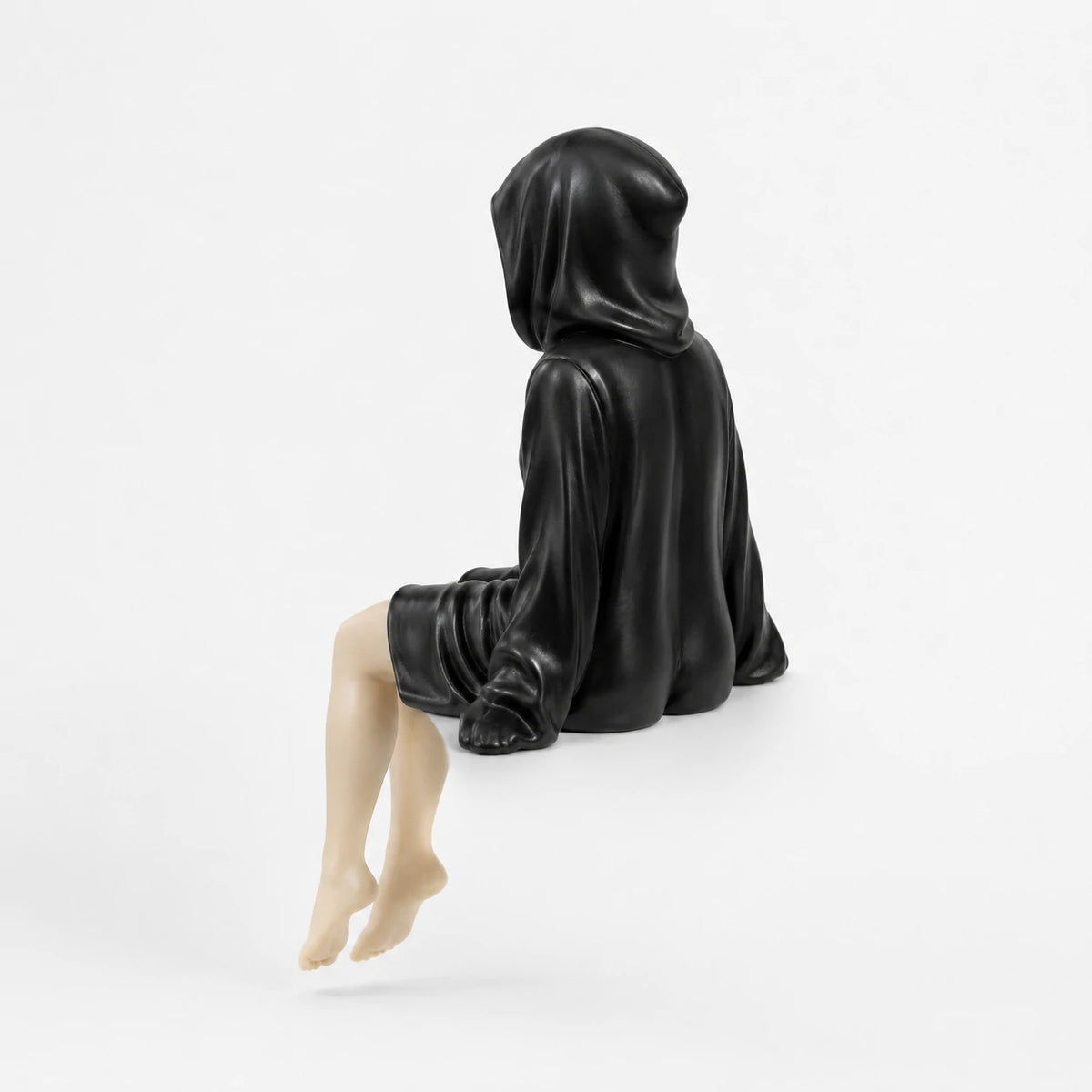 The Watcher faceless hooded figurine – gothic shelf sitter matte black resin – back view – PrintableArtForge