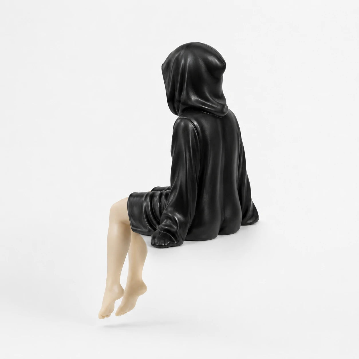 The Watcher faceless hooded figurine – gothic shelf sitter matte black resin – back view – PrintableArtForge