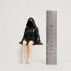 The Watcher faceless hooded figurine – gothic shelf sitter matte black resin – size comparison with ruler – PrintableArtForge
