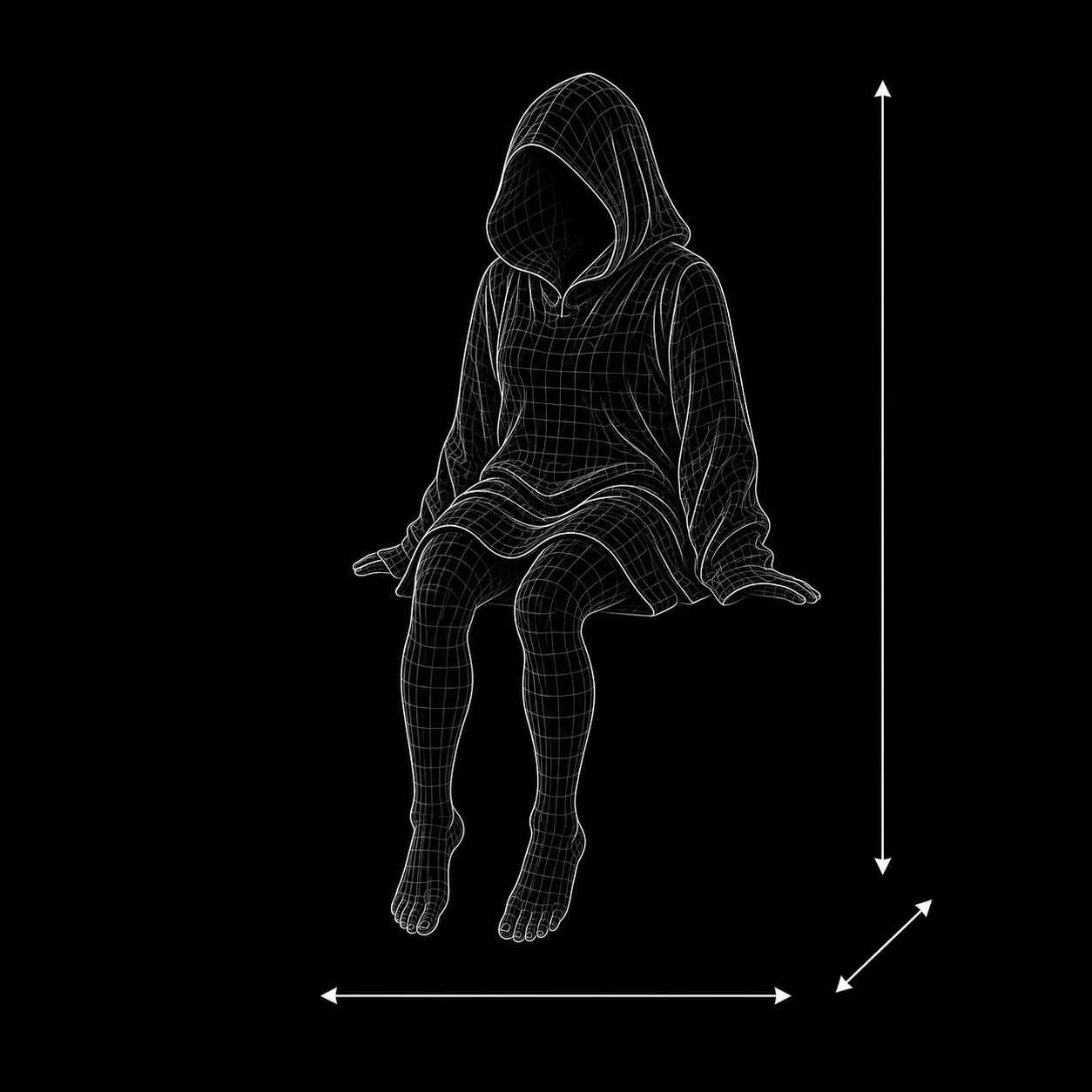 The Vanishing hooded figurine wireframe 3D model – dimensions and structure PrintableArtForge