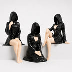 Faceless Hooded Figurine Set A – gothic shelf decor matte black resin – front view – PrintableArtForge