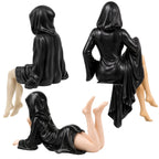 Faceless Hooded Figurine Set B – gothic shelf decor matte black resin – back view – PrintableArtForge