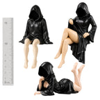 Faceless Hooded Figurine Set B – gothic shelf decor matte black resin – size comparison with ruler – PrintableArtForge