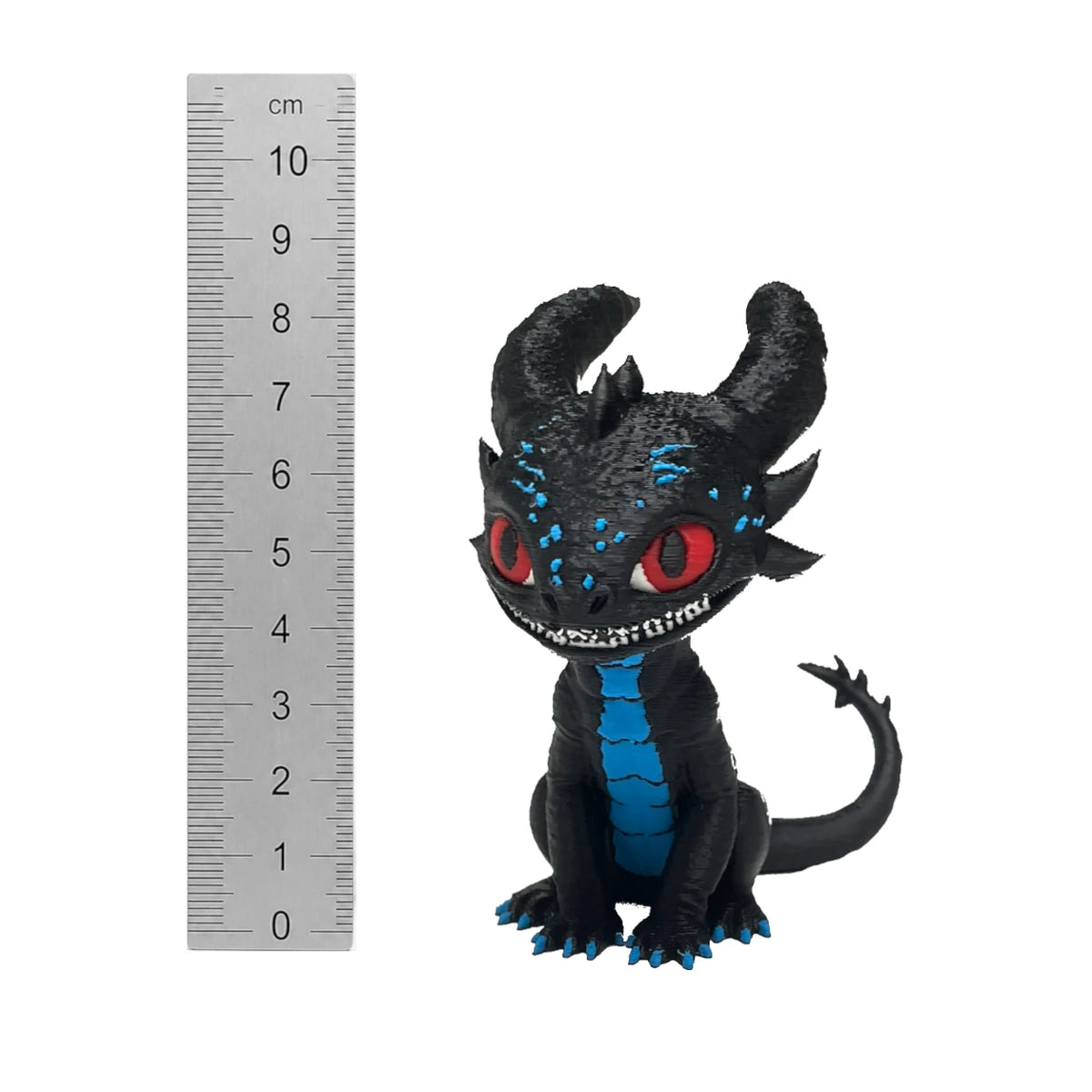 VEX Night Dragon desk figurine – multicolor FDM 3D printed – size comparison with ruler – PrintableArtForge