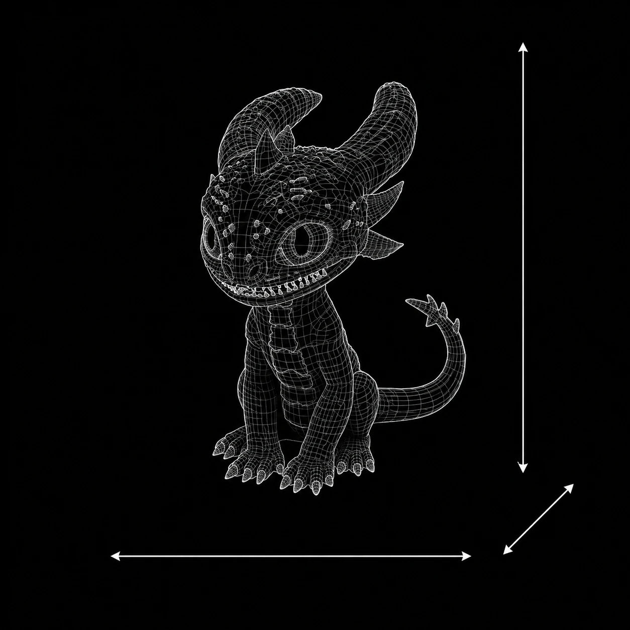 VEX Night Dragon wireframe 3D model – FDM figurine dimensions PrintableArtForge